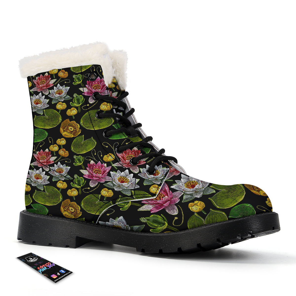 Flower Lily Water Print Pattern Winter Boots-grizzshop