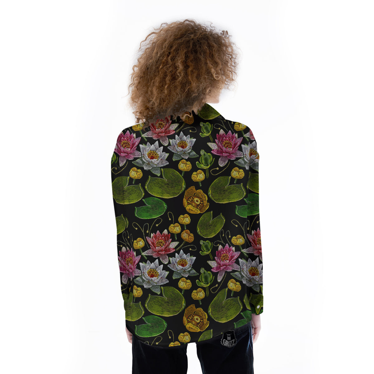 Flower Lily Water Print Pattern Women's Long Sleeve Shirts-grizzshop