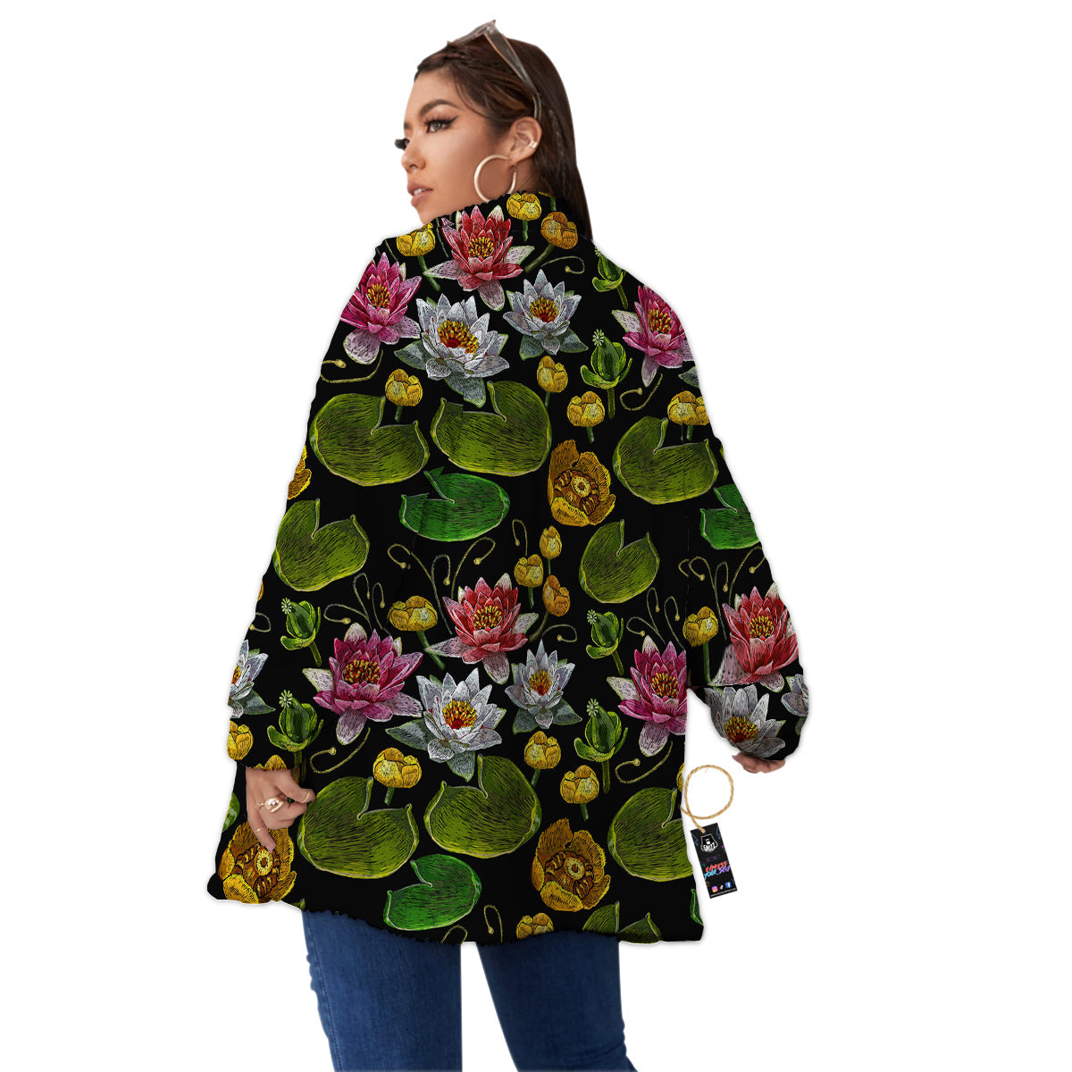 Flower Lily Water Print Pattern Women's Sherpa Jacket-grizzshop