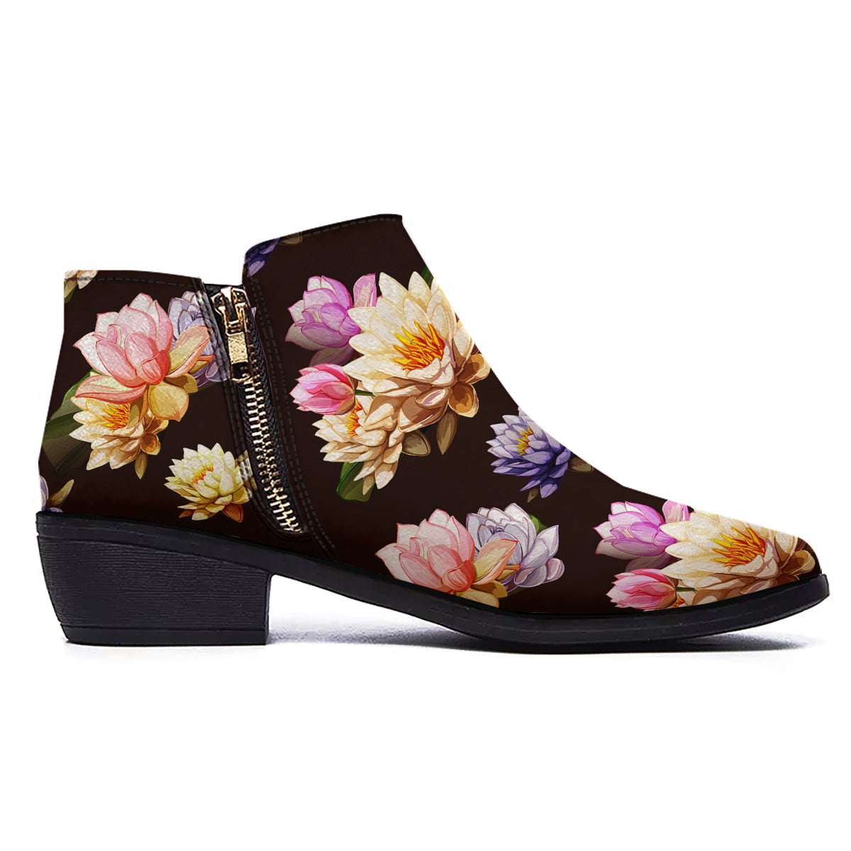 Flower Lotus Vintage Print Pattern Ankle Boots-grizzshop
