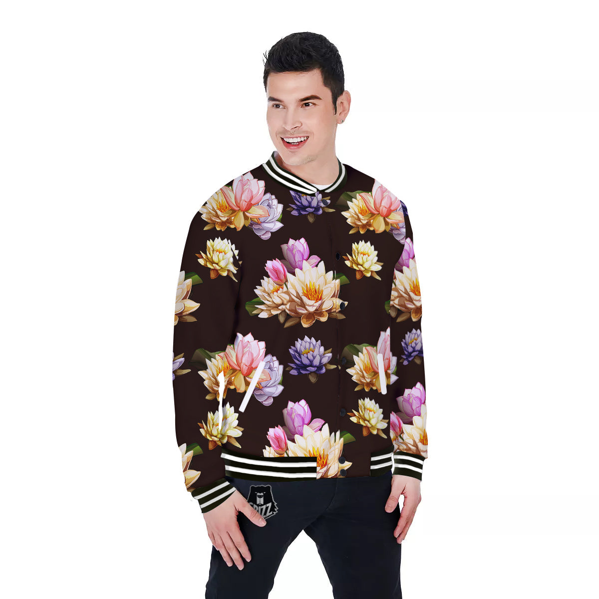 Flower Lotus Vintage Print Pattern Baseball Jacket-grizzshop