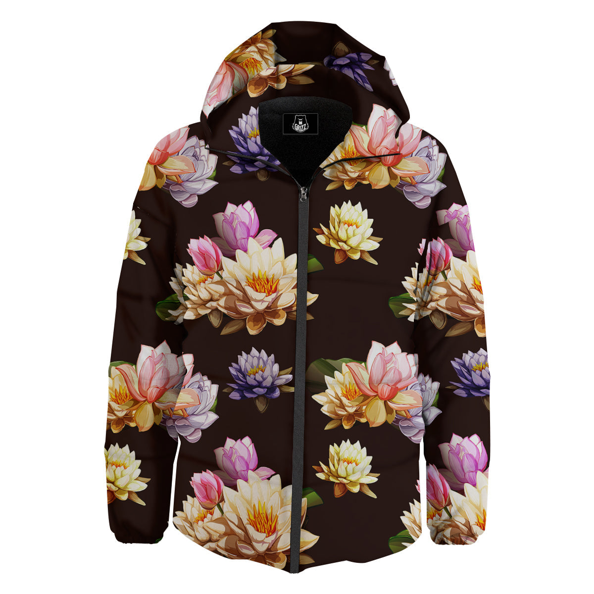 Flower Lotus Vintage Print Pattern Down Jacket-grizzshop