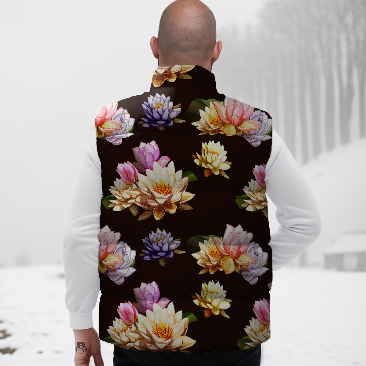 Flower Lotus Vintage Print Pattern Down Vest-grizzshop