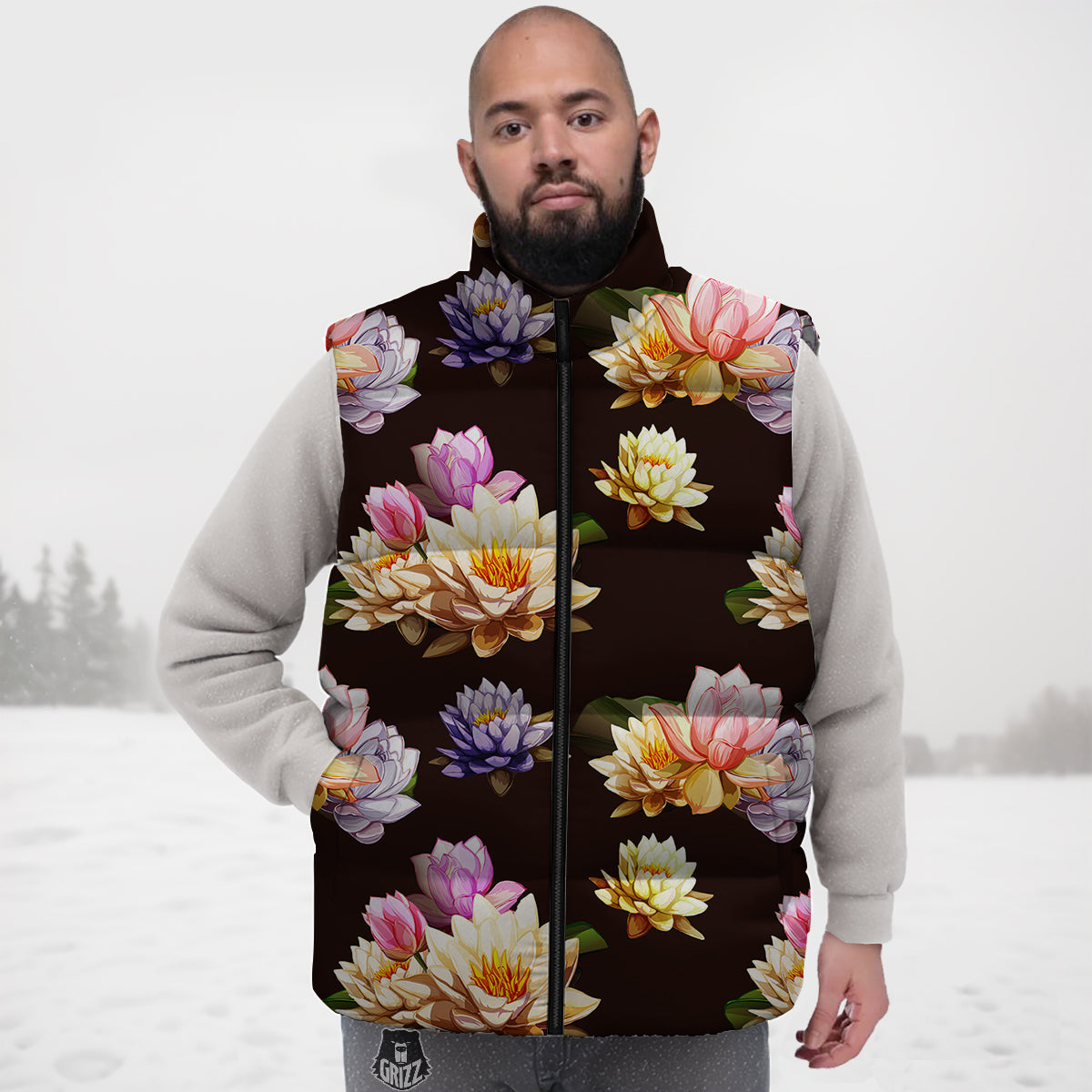 Flower Lotus Vintage Print Pattern Down Vest-grizzshop