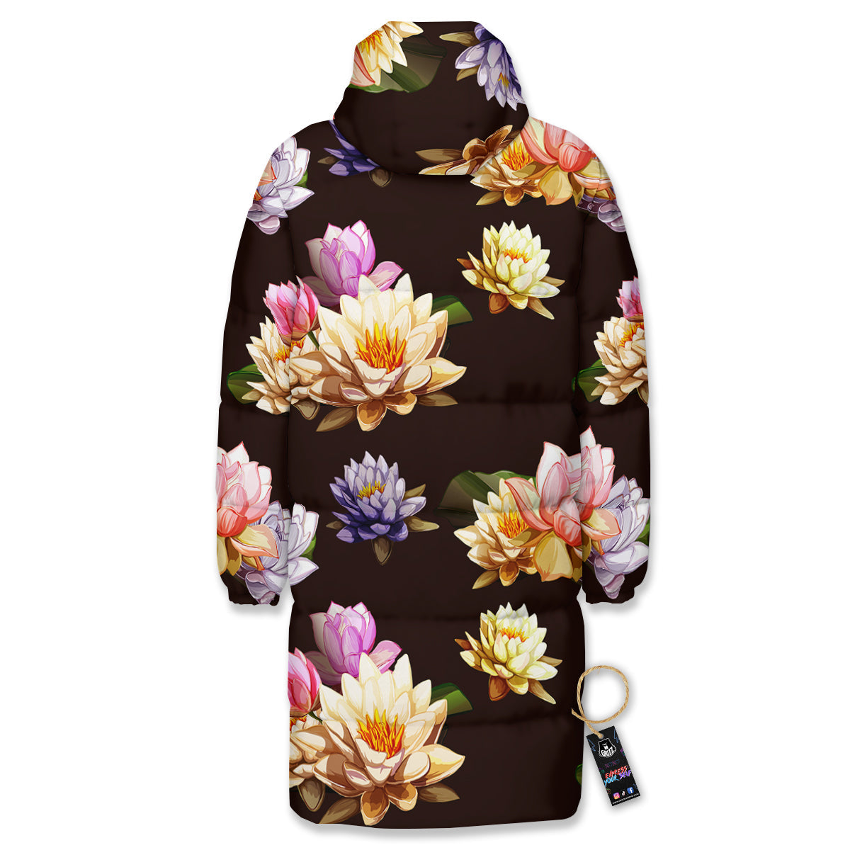 Flower Lotus Vintage Print Pattern Long Down Jacket-grizzshop