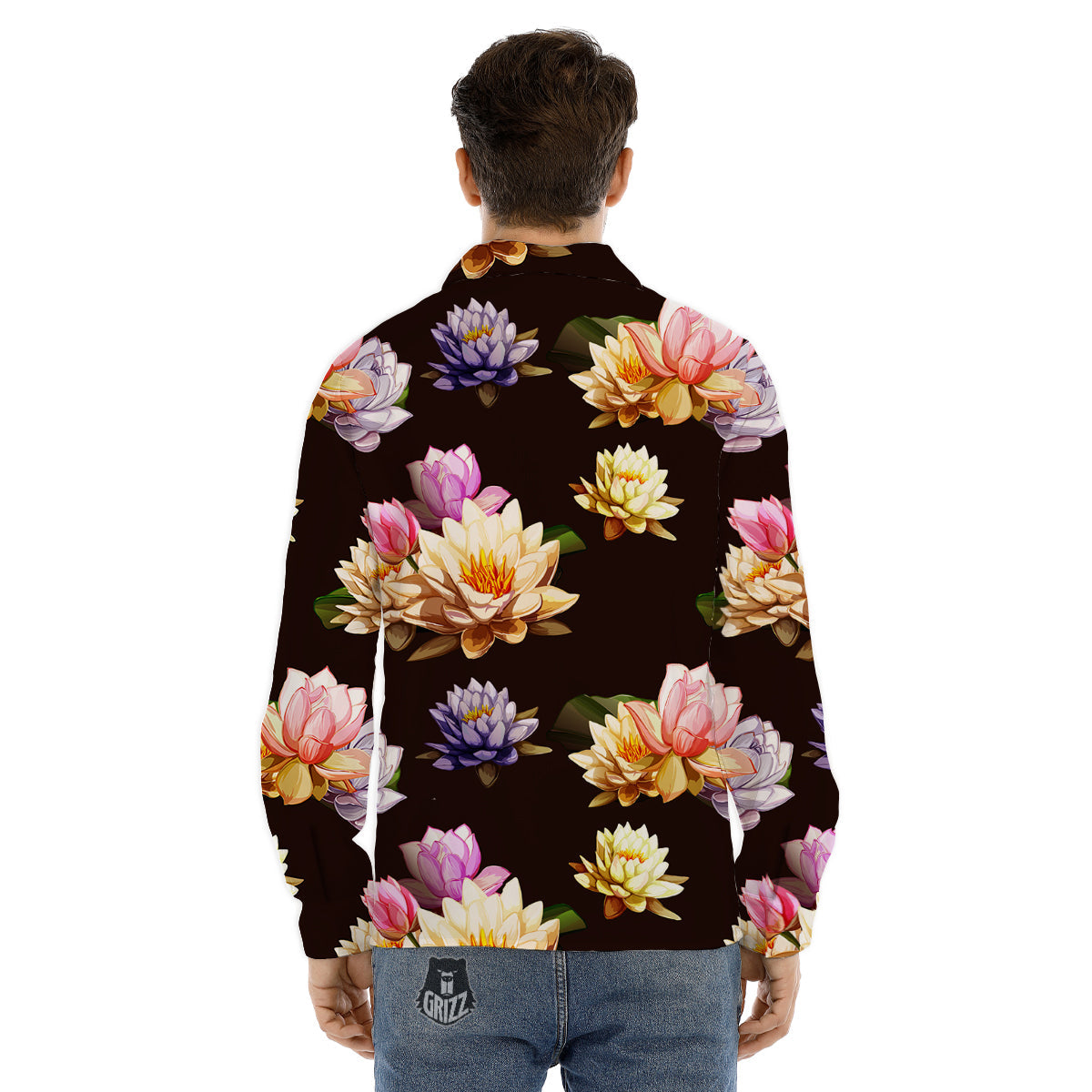 Flower Lotus Vintage Print Pattern Men's Dress Shirts-grizzshop