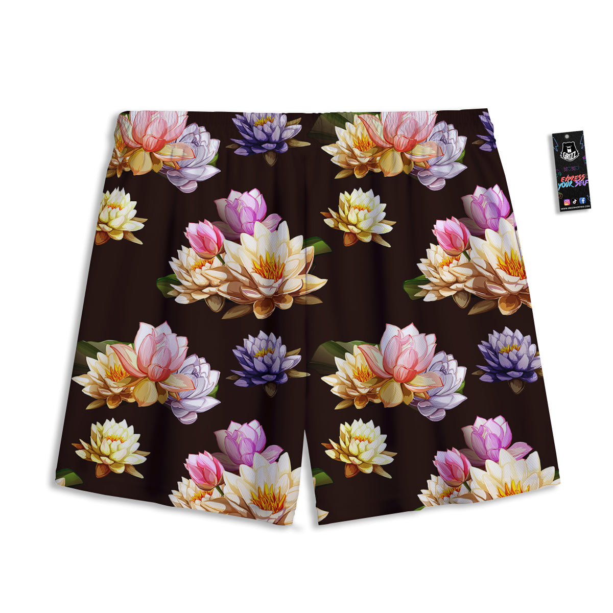Flower Lotus Vintage Print Pattern Mesh Shorts-grizzshop
