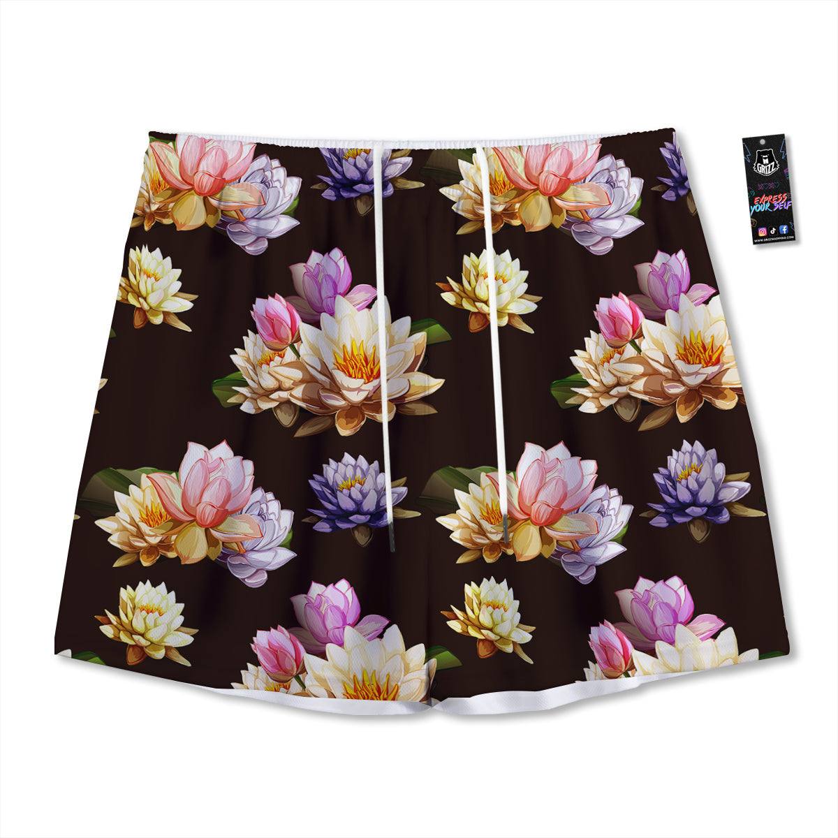 Flower Lotus Vintage Print Pattern Mesh Shorts-grizzshop