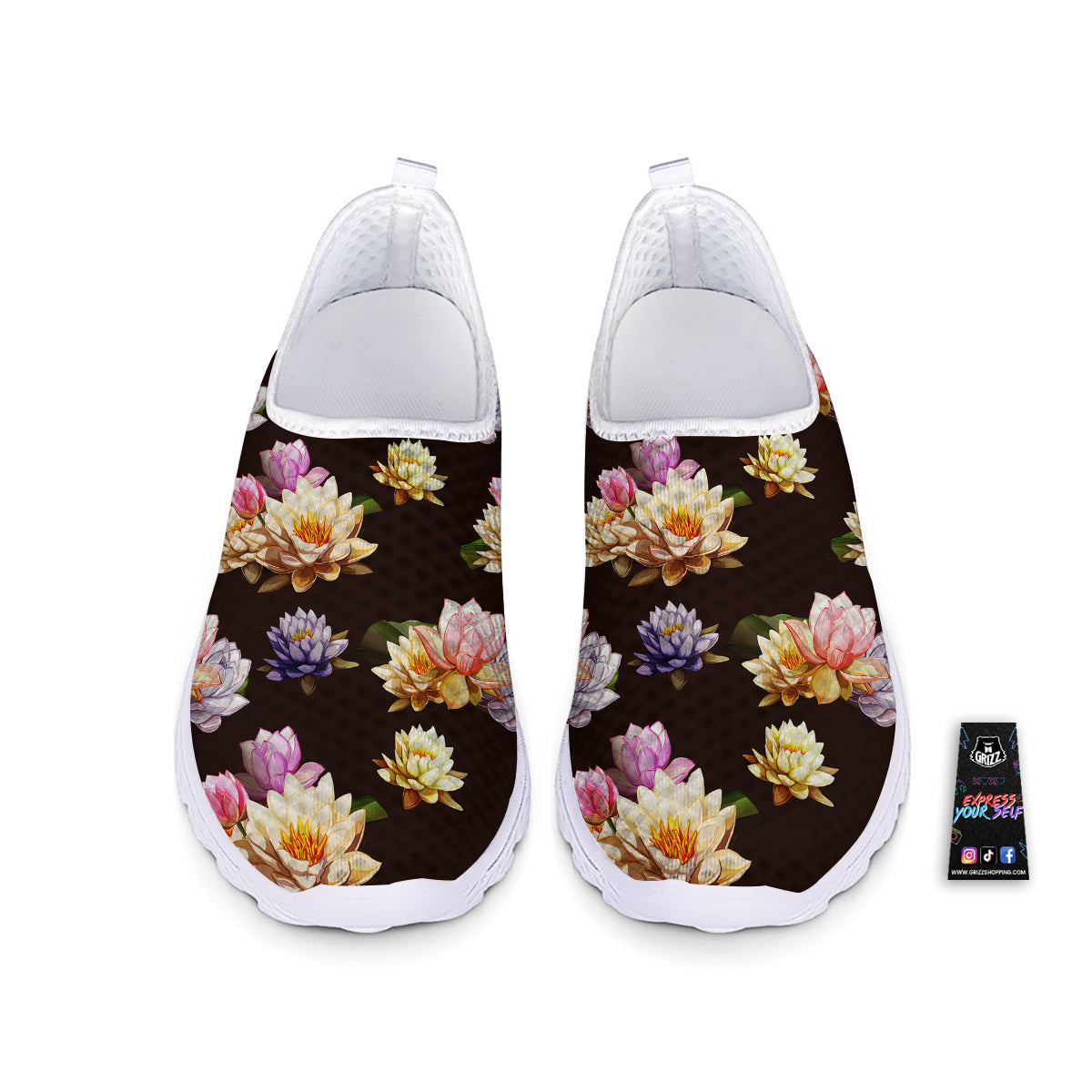 Flower Lotus Vintage Print Pattern Nurse Shoes-grizzshop