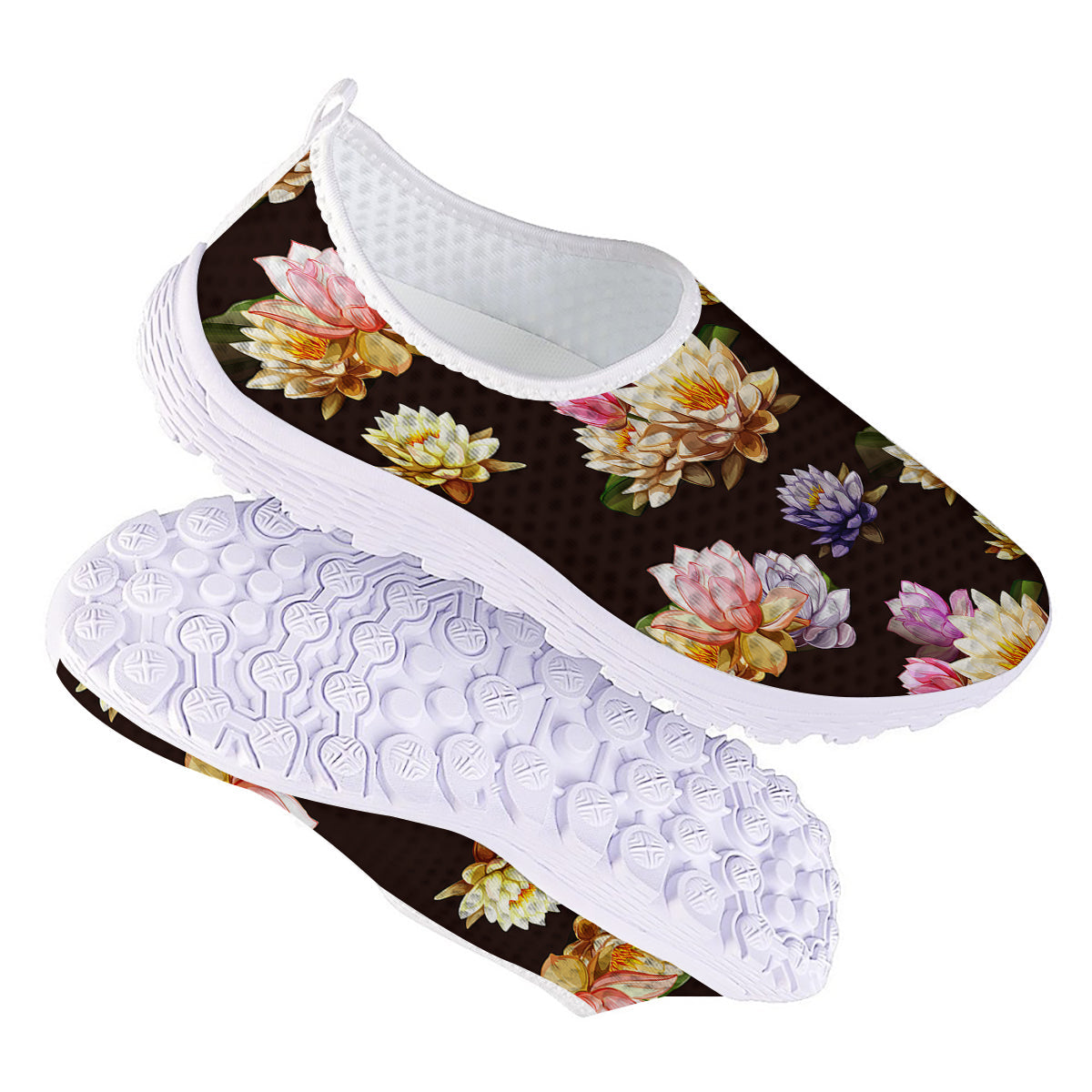 Flower Lotus Vintage Print Pattern Nurse Shoes-grizzshop