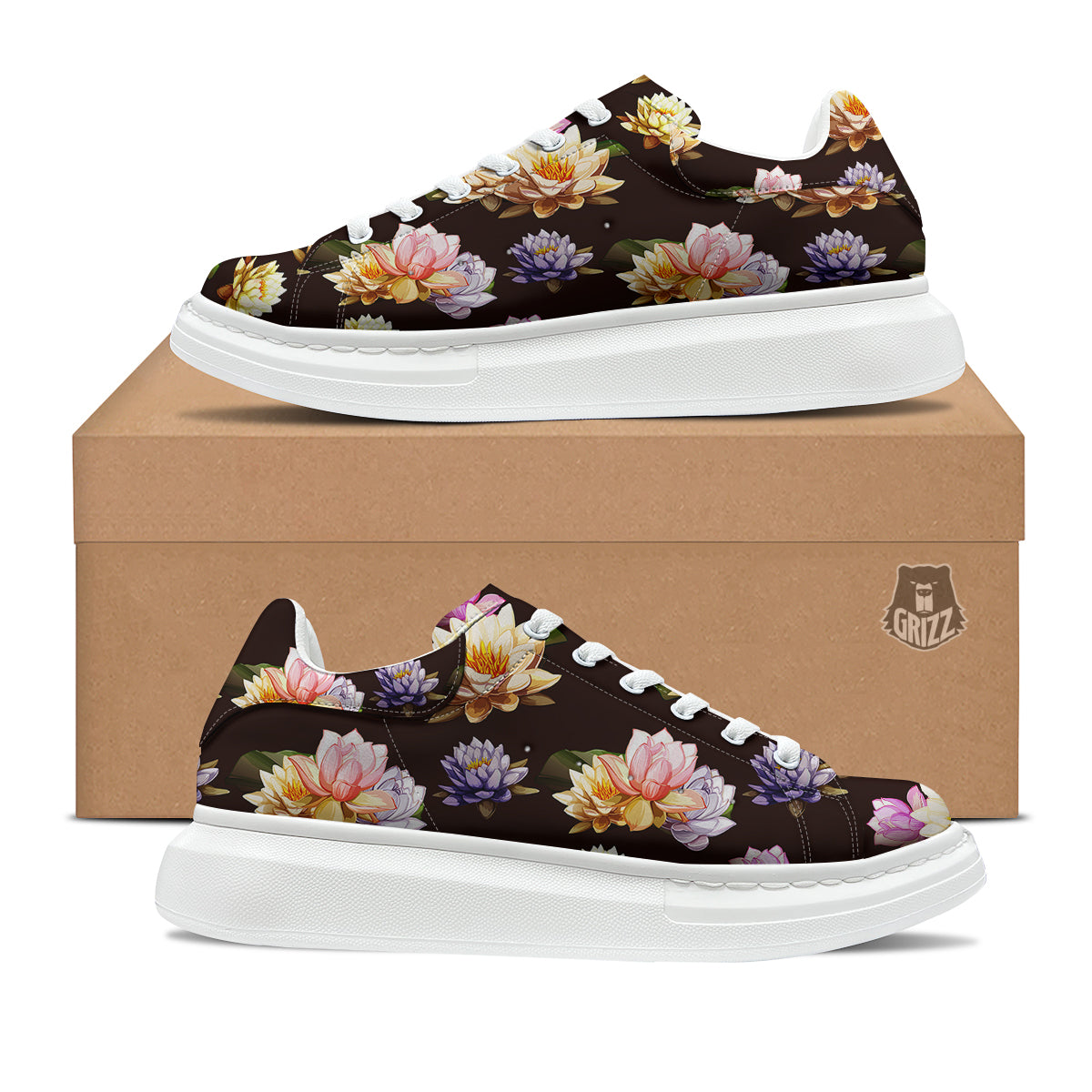 Flower Lotus Vintage Print Pattern Platform Shoes-grizzshop