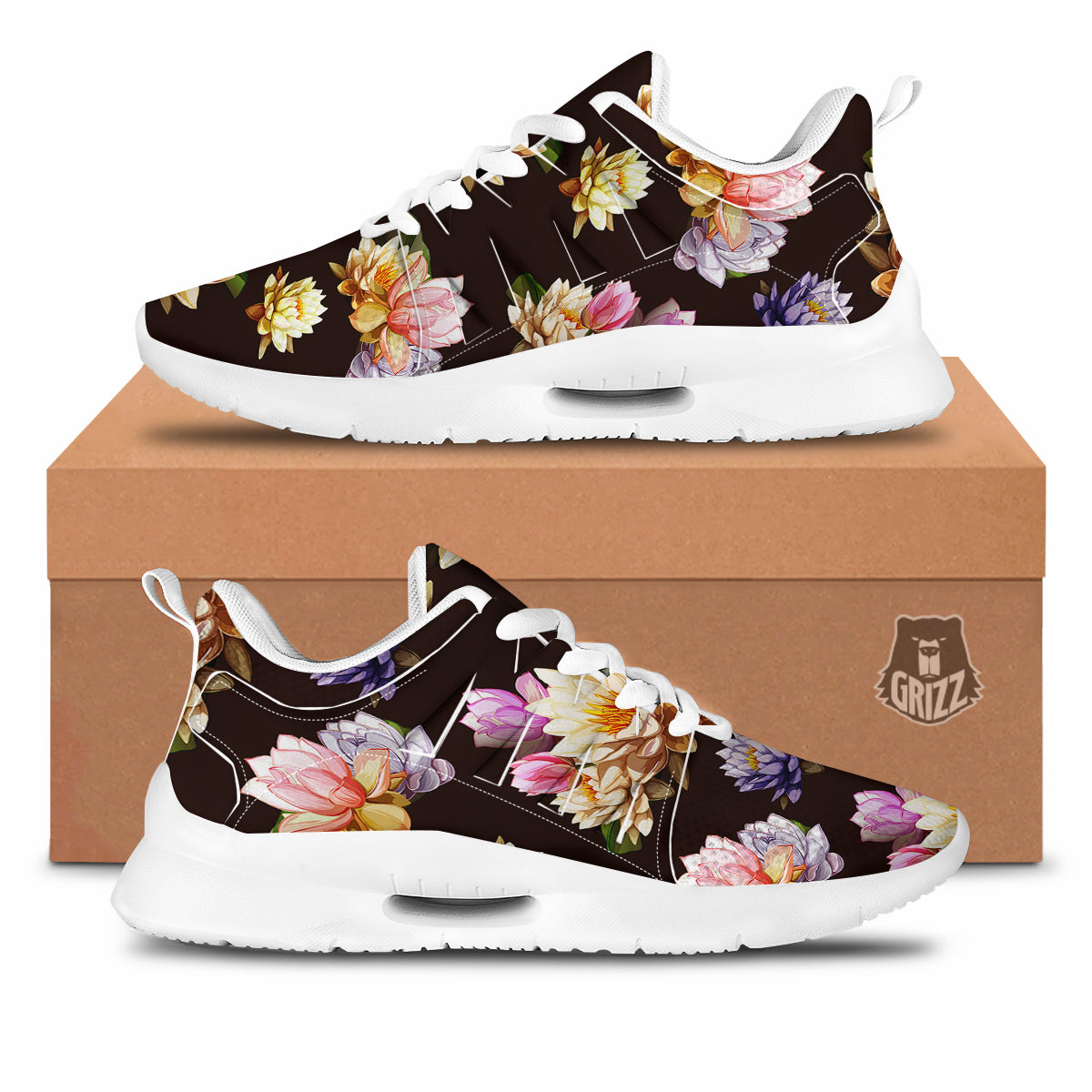 Flower Lotus Vintage Print Pattern Tennis Shoes-grizzshop