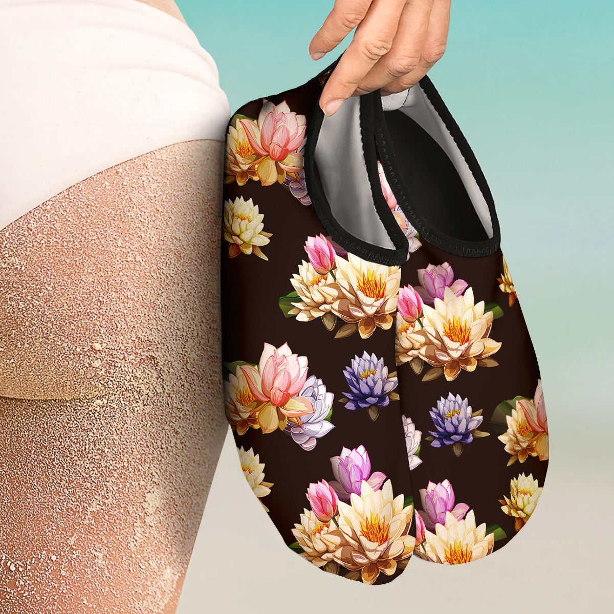 Flower Lotus Vintage Print Pattern Water Shoes-grizzshop