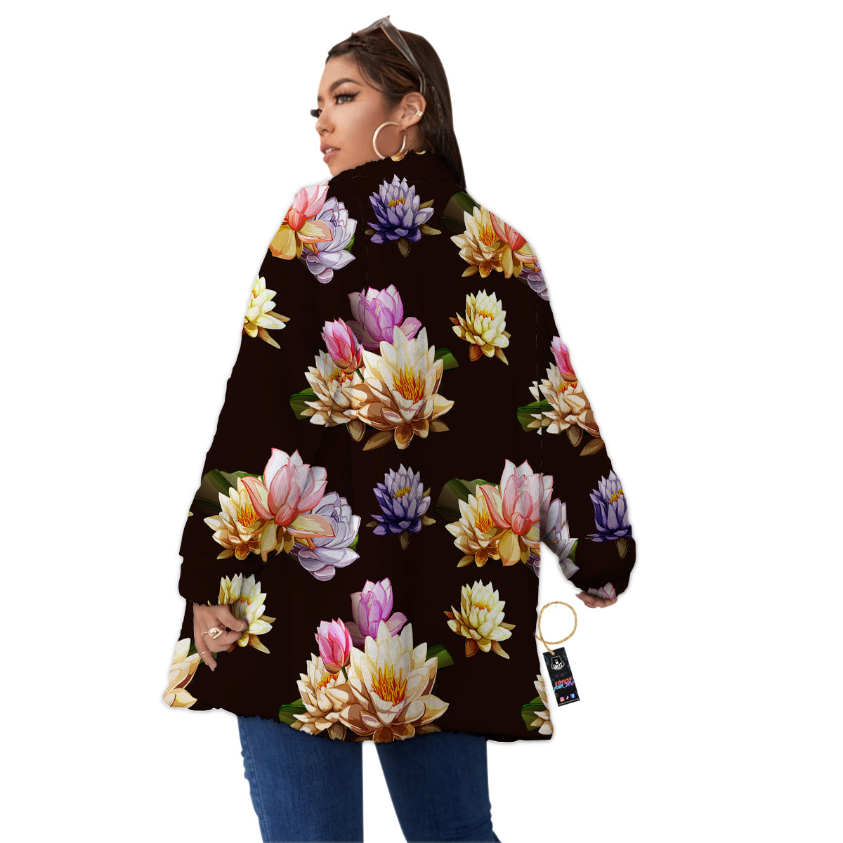 Flower Lotus Vintage Print Pattern Women's Sherpa Jacket-grizzshop