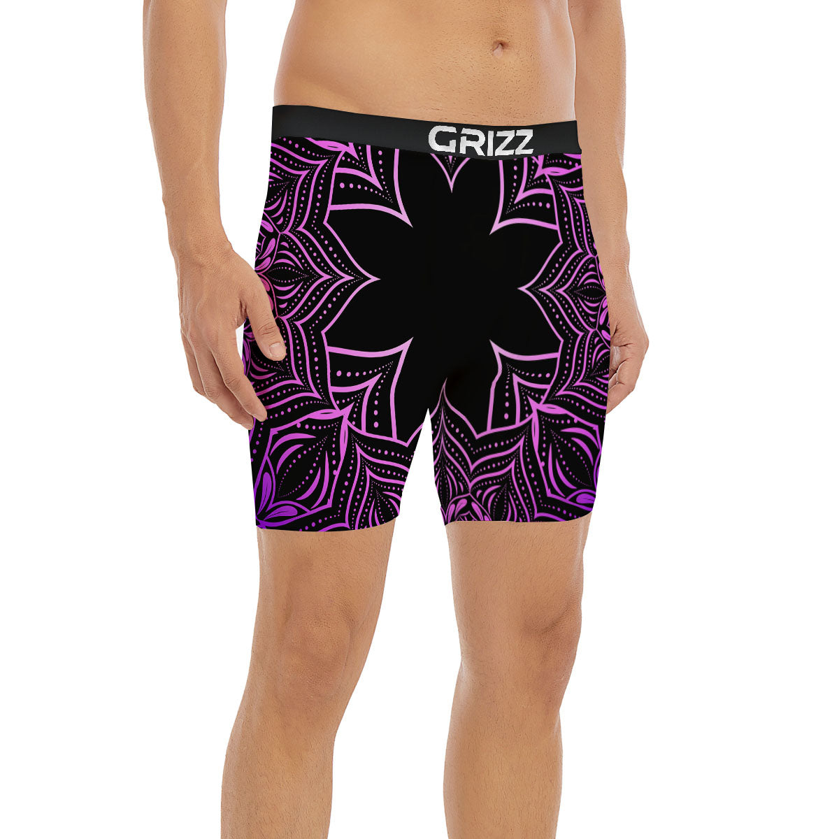 Flower Mandala Purple Print Boxer Briefs-grizzshop