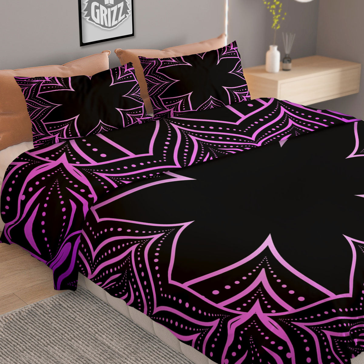 Flower Mandala Purple Print Duvet Cover Bedding Set-grizzshop