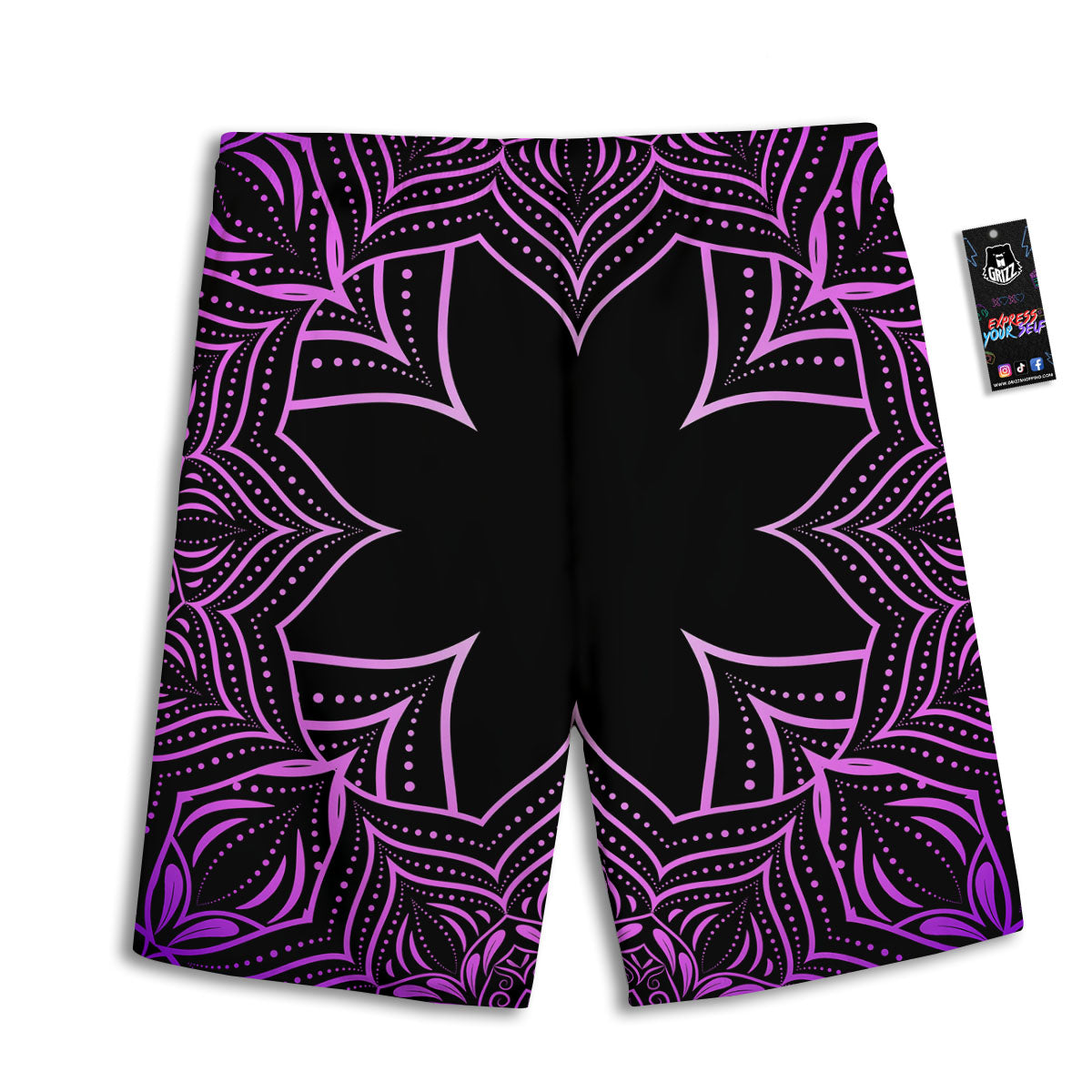 Flower Mandala Purple Print Men's Athletic Shorts-grizzshop