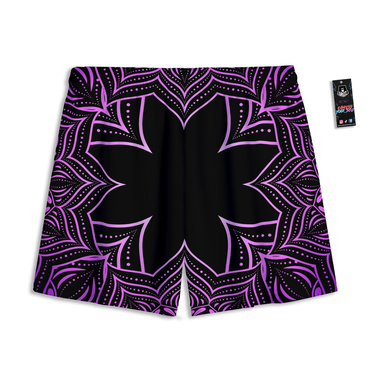 Flower Mandala Purple Print Mesh Shorts-grizzshop