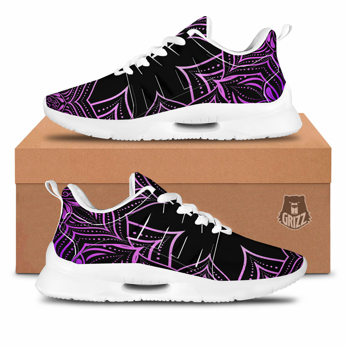 Flower Mandala Purple Print Tennis Shoes-grizzshop