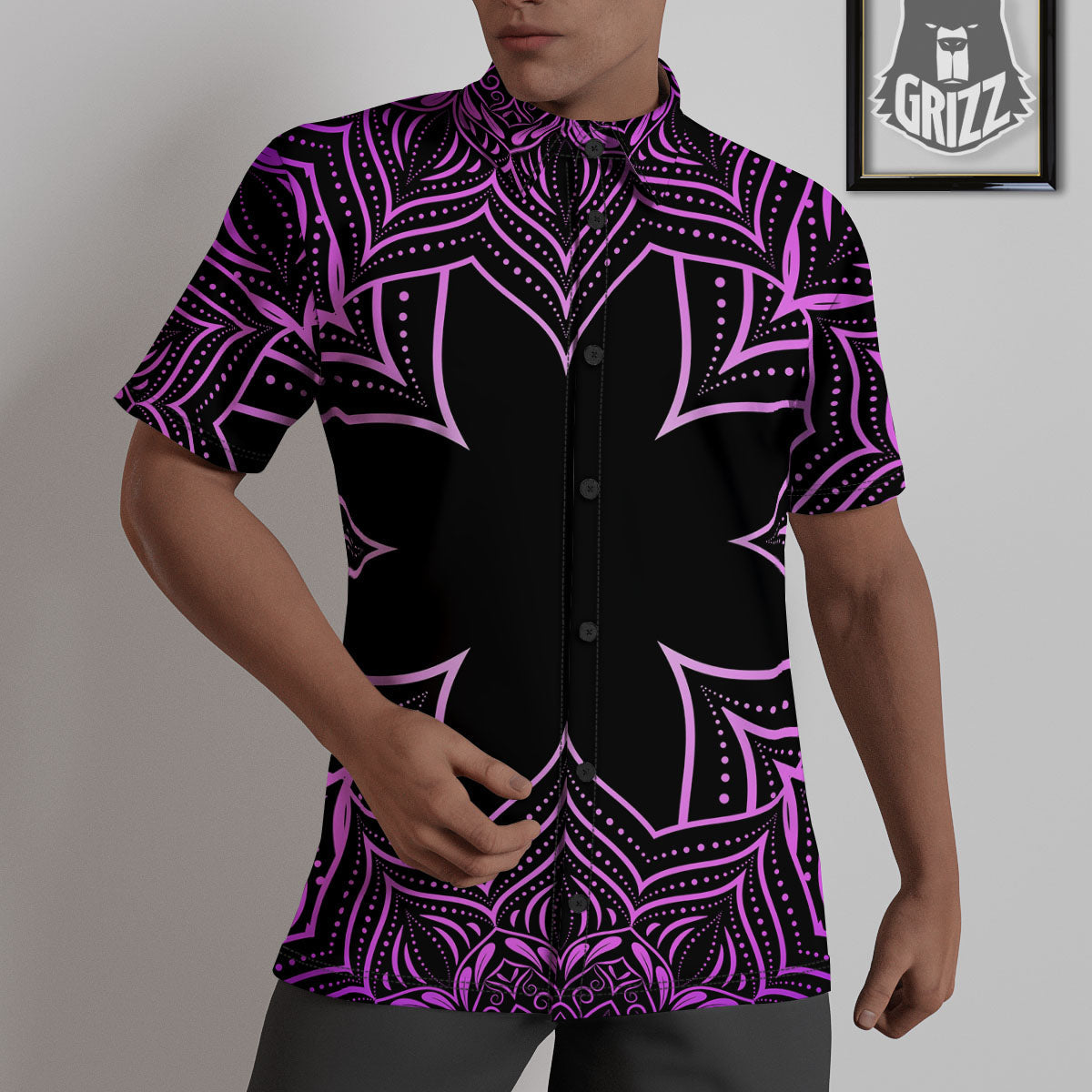 Flower Mandala Purple Print Untucked Shirts-grizzshop