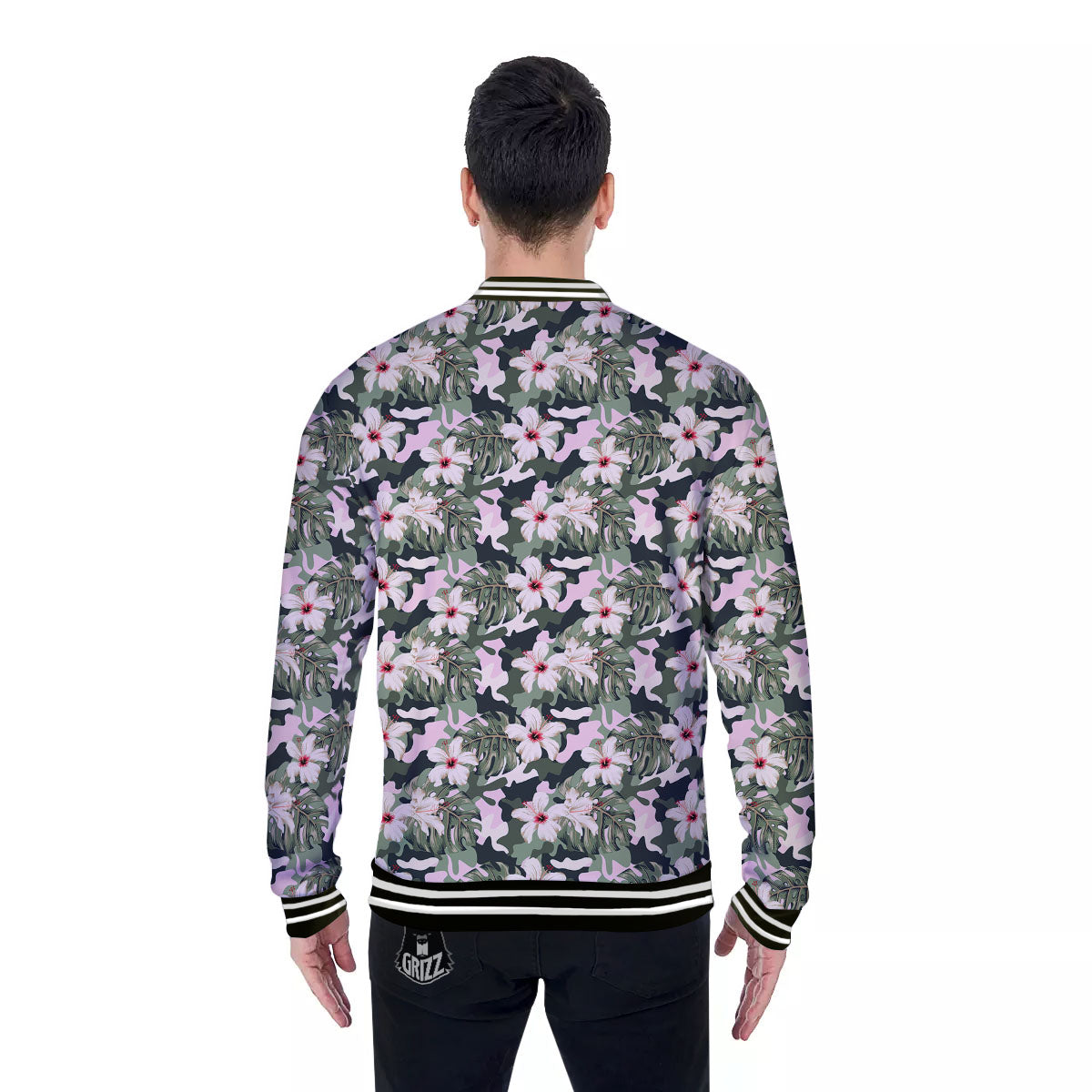 Flower Military Camouflage Print Pattern Baseball Jacket-grizzshop