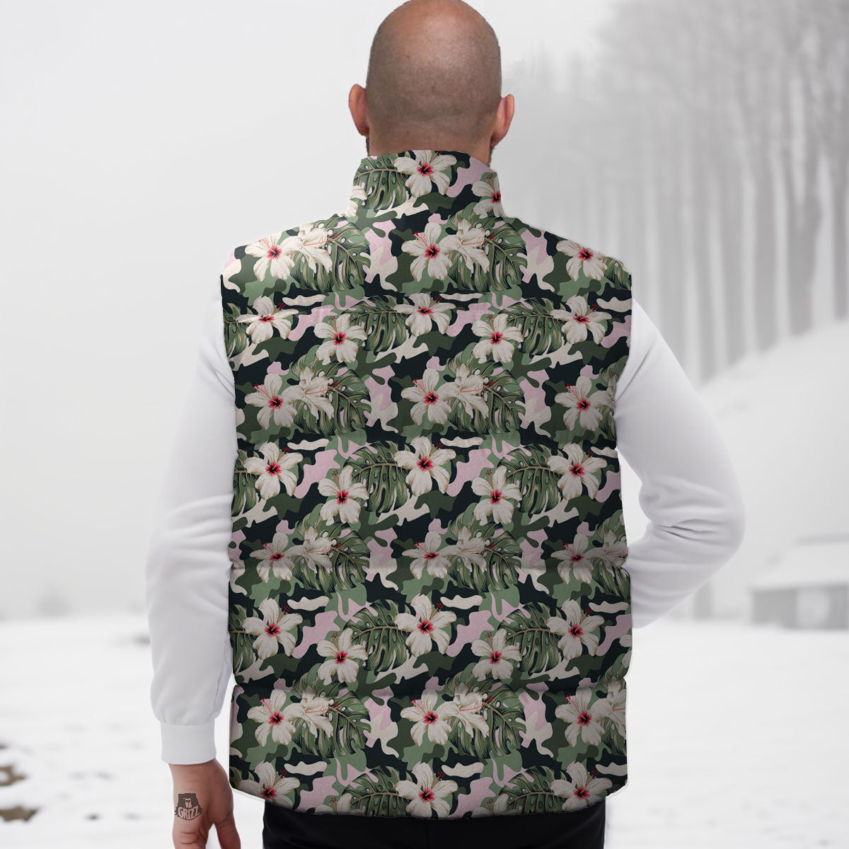 Flower Military Camouflage Print Pattern Down Vest-grizzshop