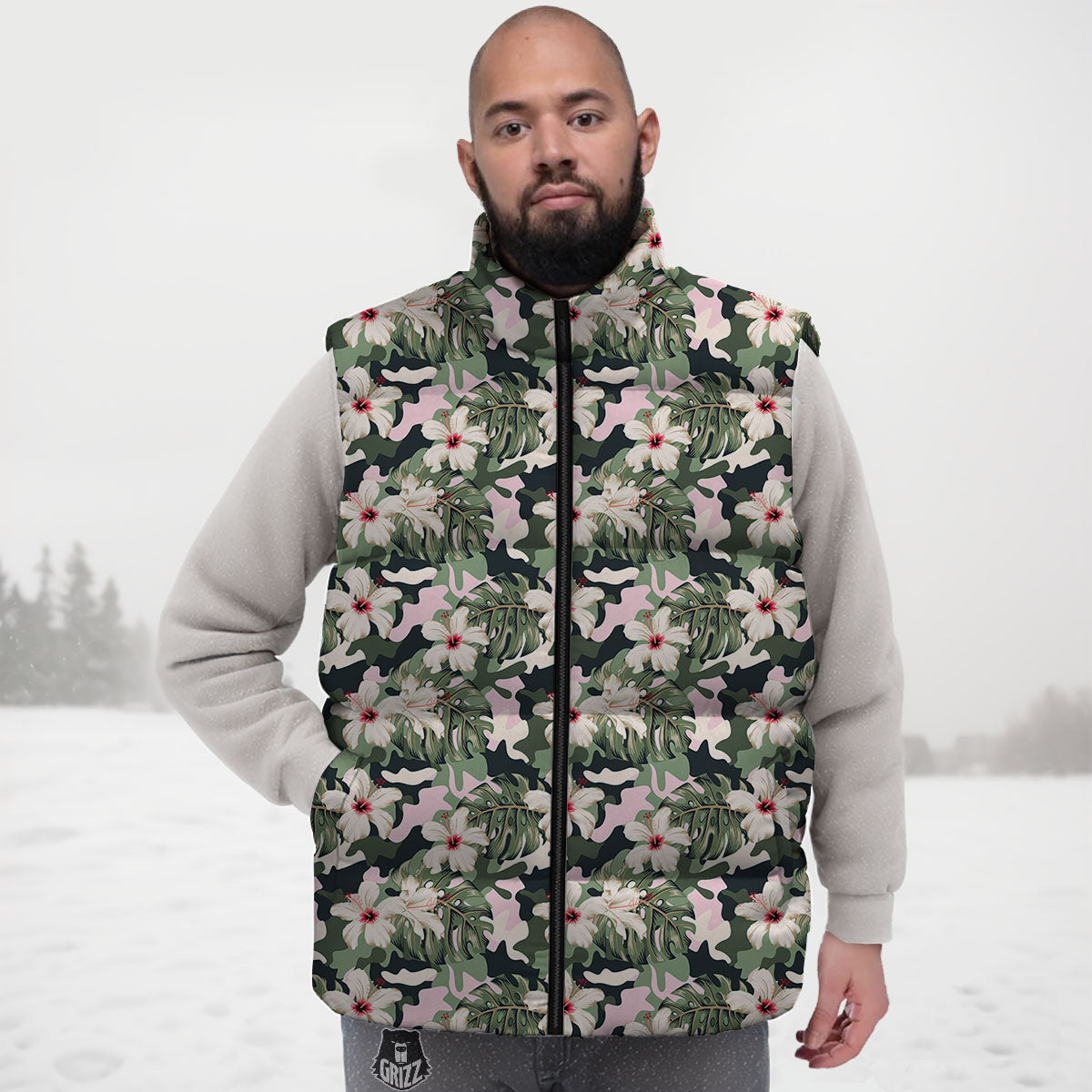 Flower Military Camouflage Print Pattern Down Vest-grizzshop