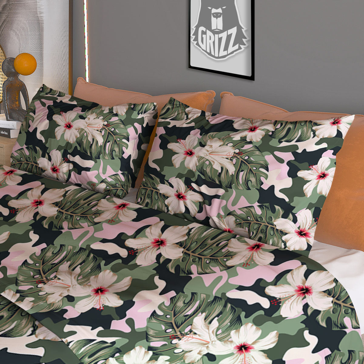 Flower Military Camouflage Print Pattern Duvet Cover Bedding Set
