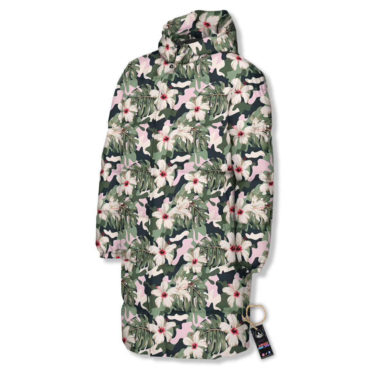 Flower Military Camouflage Print Pattern Long Down Jacket-grizzshop