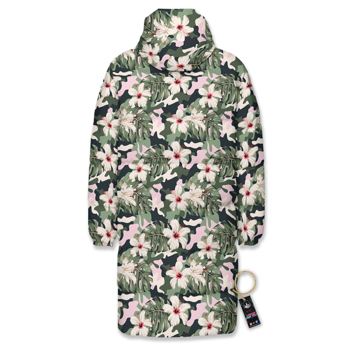 Flower Military Camouflage Print Pattern Long Down Jacket-grizzshop
