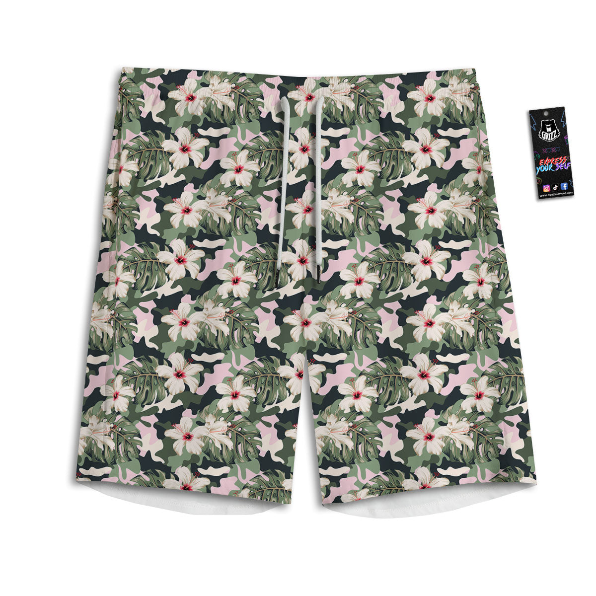 Flower Military Camouflage Print Pattern Men's Athletic Shorts-grizzshop