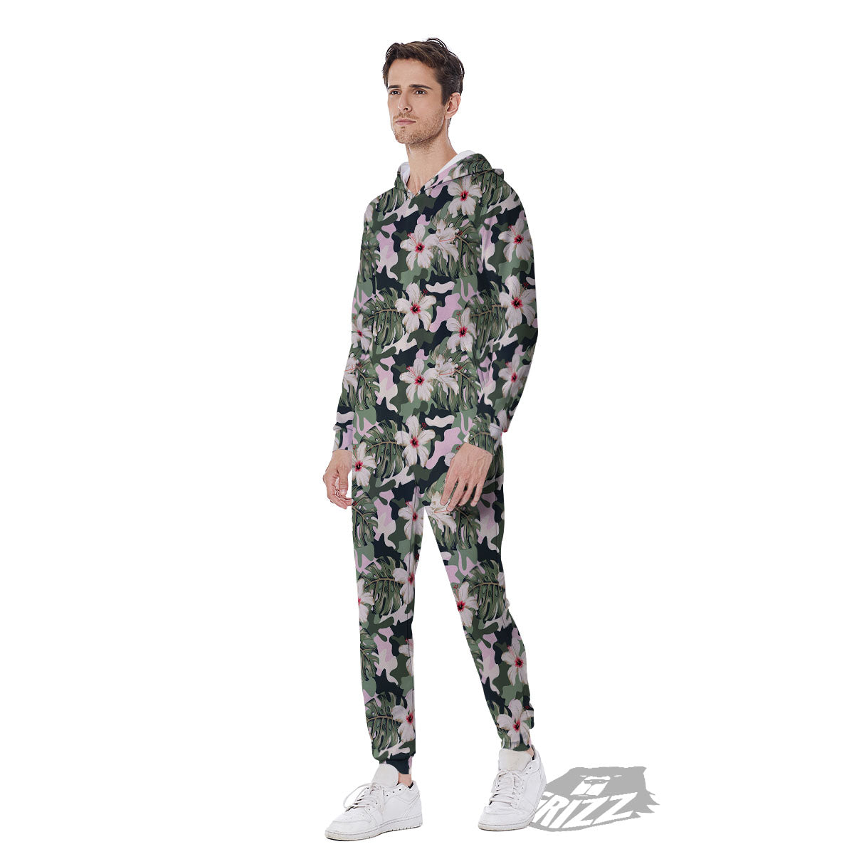 Flower Military Camouflage Print Pattern Men's Jumpsuit-grizzshop