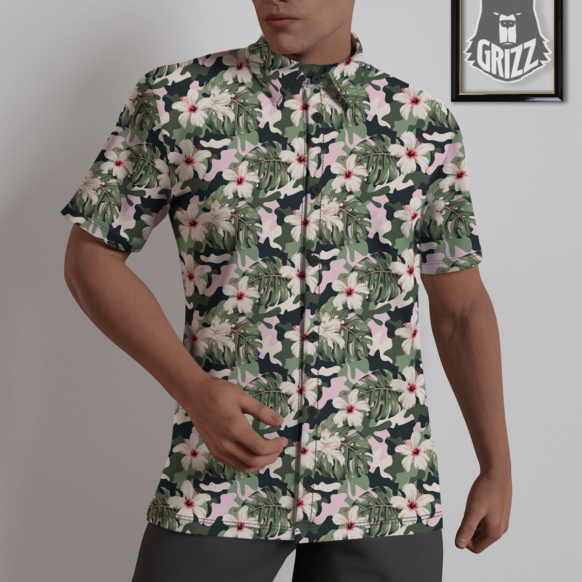 Flower Military Camouflage Print Pattern Untucked Shirts-grizzshop