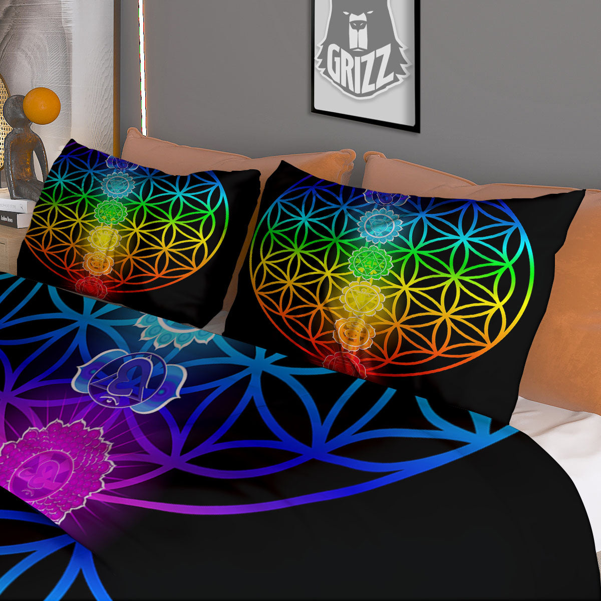 Flower Of Life Seven Chakras Print Duvet Cover Bedding Set-grizzshop