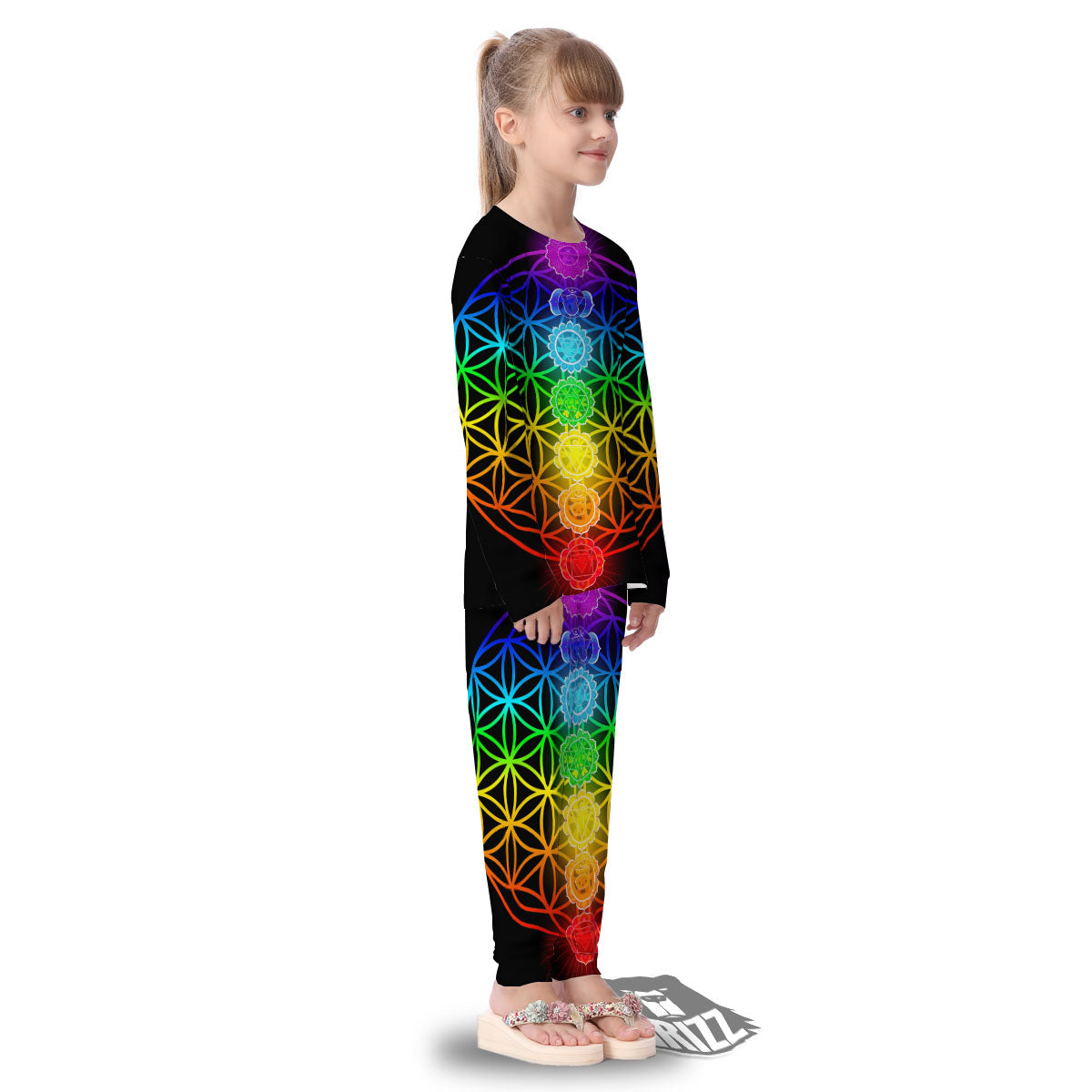 Flower Of Life Seven Chakras Print Kid's Pajamas-grizzshop