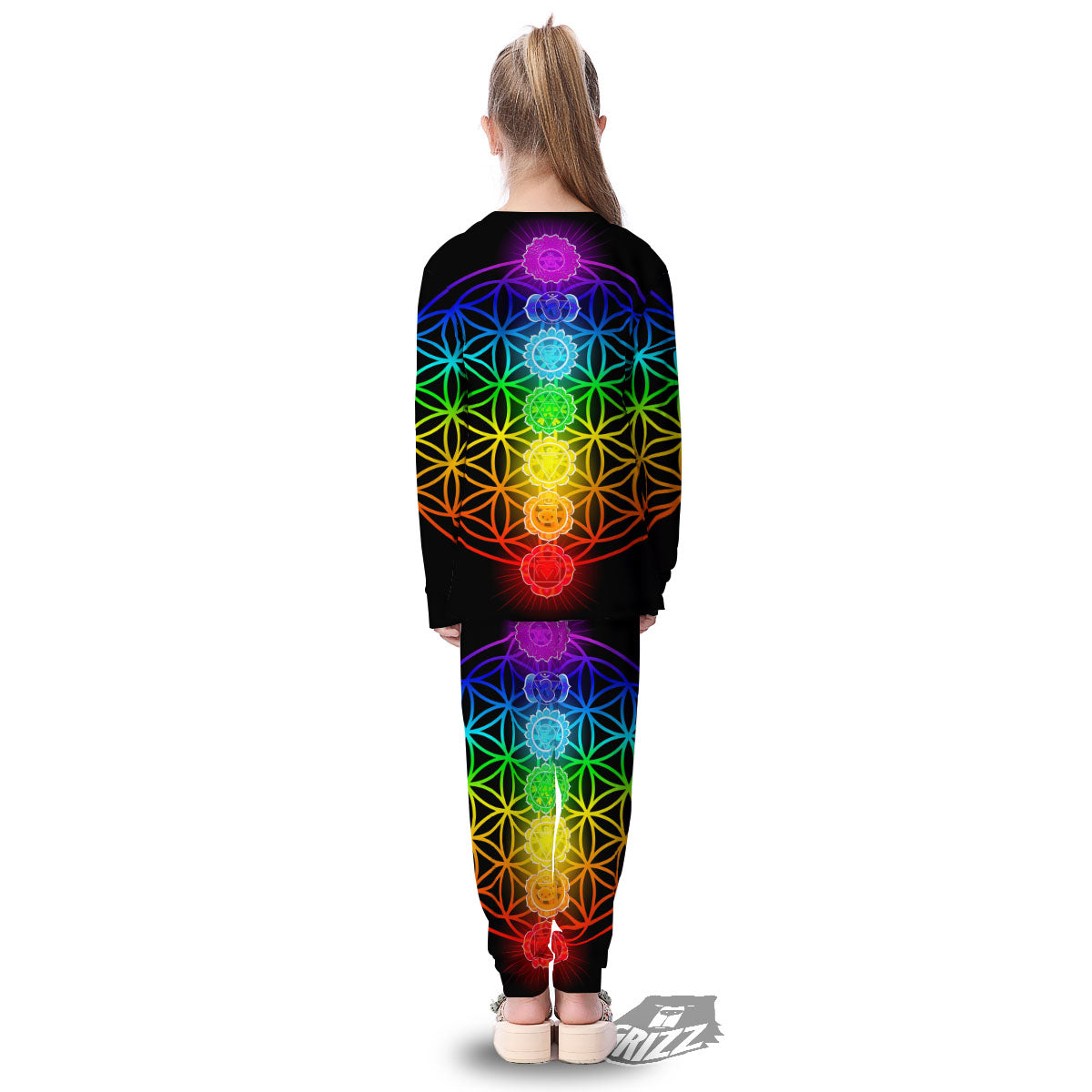 Flower Of Life Seven Chakras Print Kid's Pajamas-grizzshop