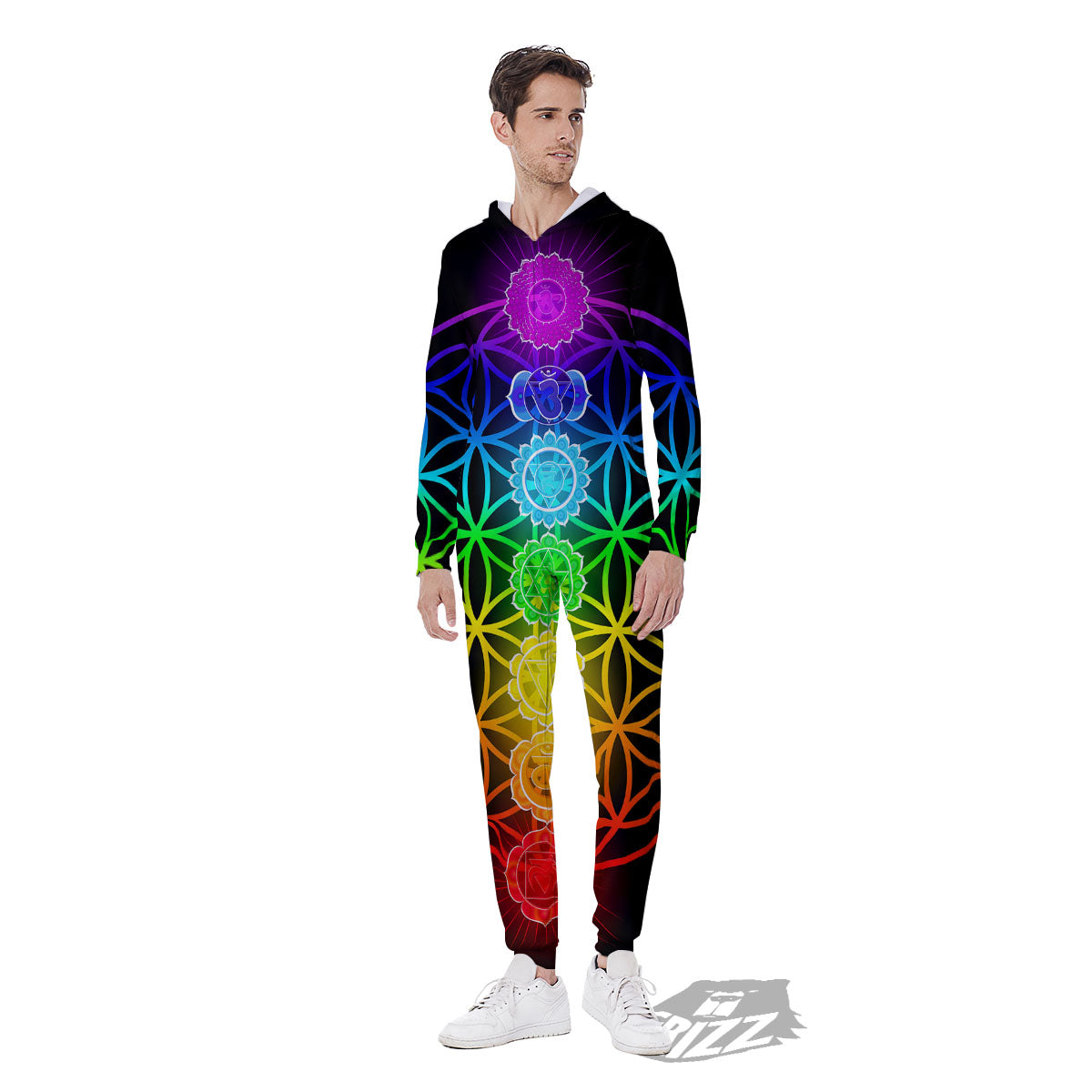 Flower Of Life Seven Chakras Print Men's Jumpsuit-grizzshop