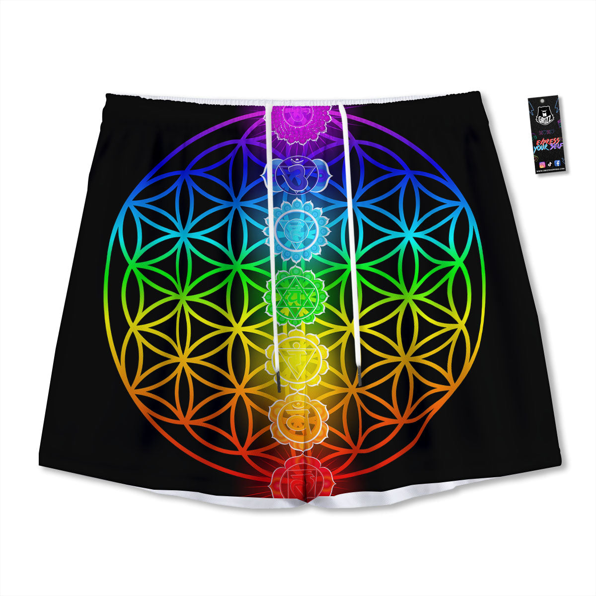 Flower Of Life Seven Chakras Print Mesh Shorts-grizzshop