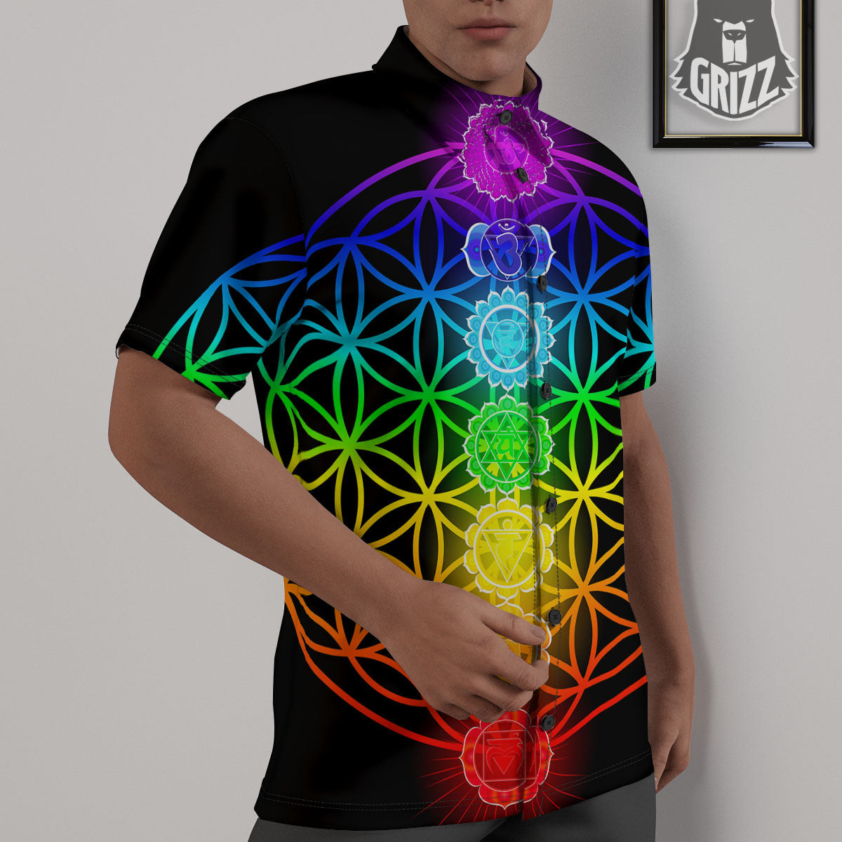Flower Of Life Seven Chakras Print Untucked Shirts-grizzshop