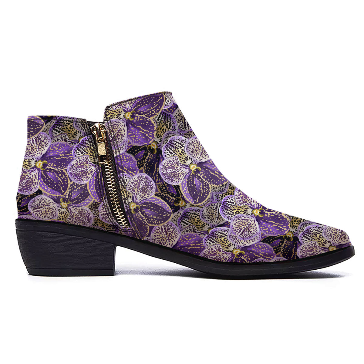 Flower Orchid Purple Print Pattern Ankle Boots-grizzshop