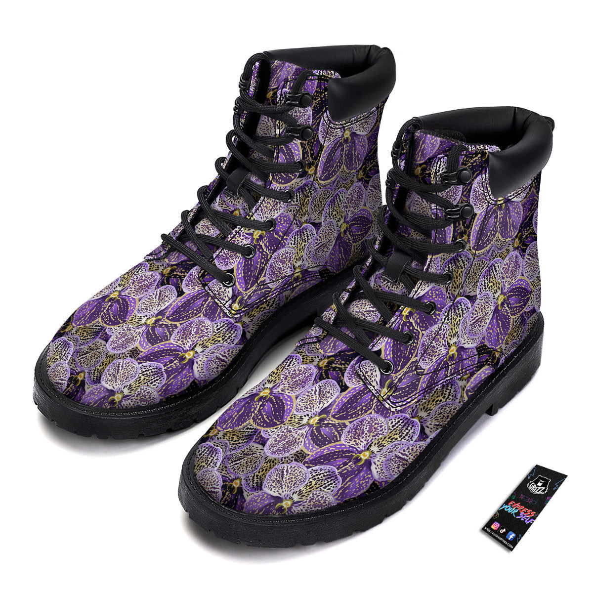 Flower Orchid Purple Print Pattern Boots-grizzshop