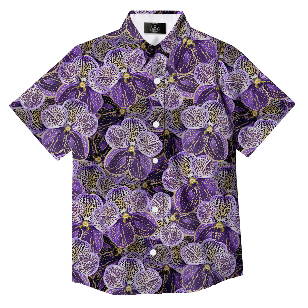 Flower Orchid Purple Print Pattern Button Up Shirt-grizzshop