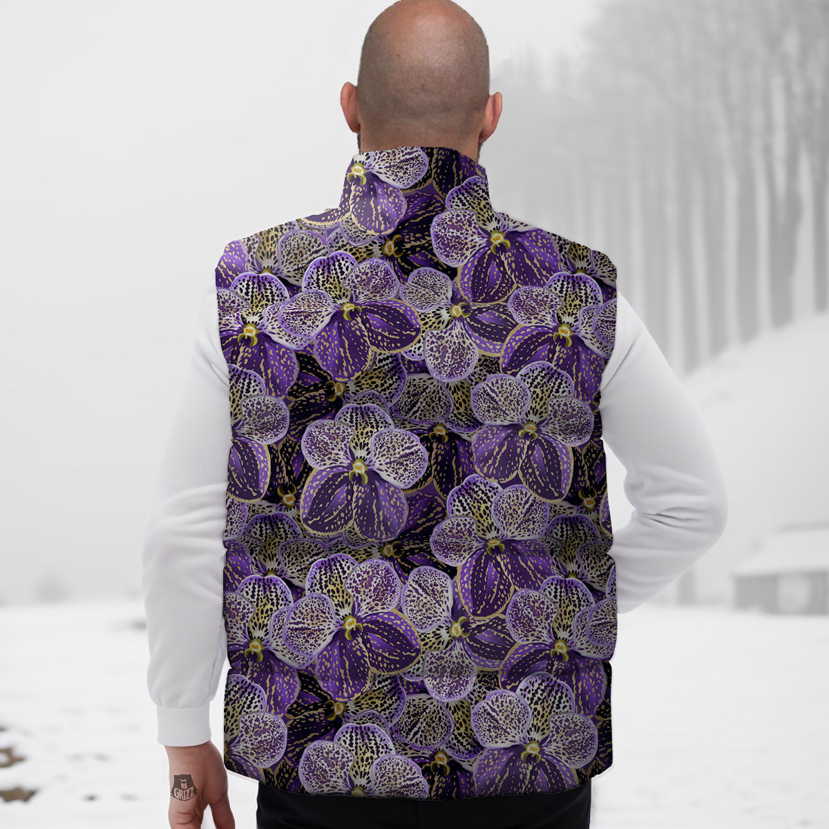 Flower Orchid Purple Print Pattern Down Vest-grizzshop