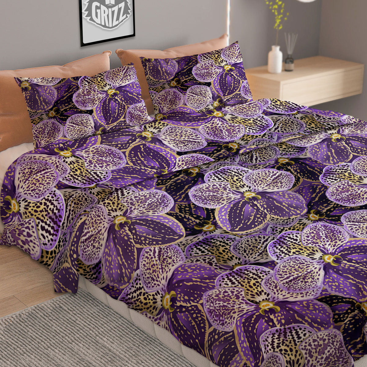 Flower Orchid Purple Print Pattern Duvet Cover Bedding Set-grizzshop