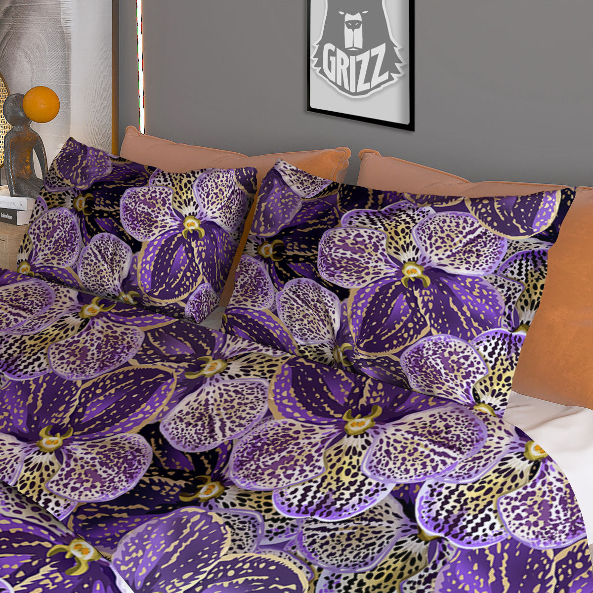 Flower Orchid Purple Print Pattern Duvet Cover Bedding Set-grizzshop