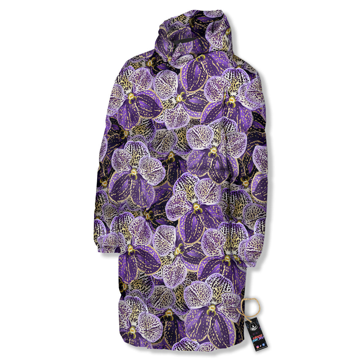 Flower Orchid Purple Print Pattern Long Down Jacket-grizzshop
