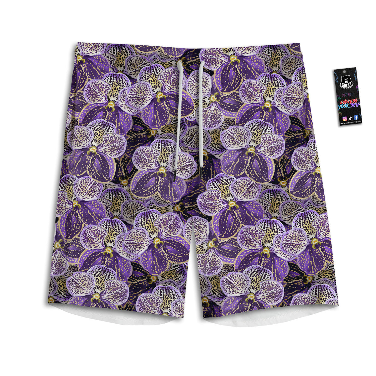 Flower Orchid Purple Print Pattern Men's Athletic Shorts-grizzshop