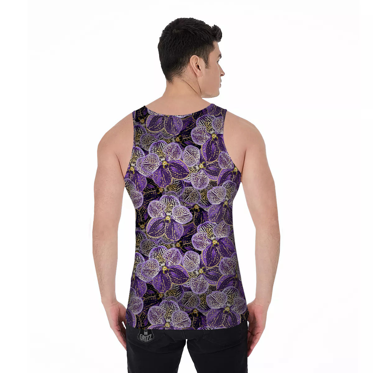 Flower Orchid Purple Print Pattern Men's Tank Top-grizzshop