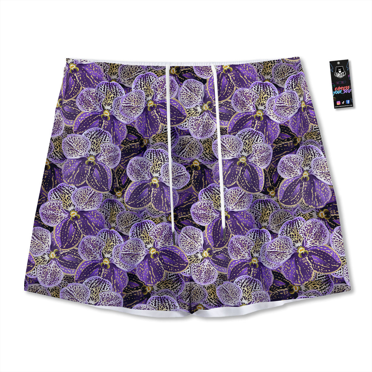 Flower Orchid Purple Print Pattern Mesh Shorts-grizzshop