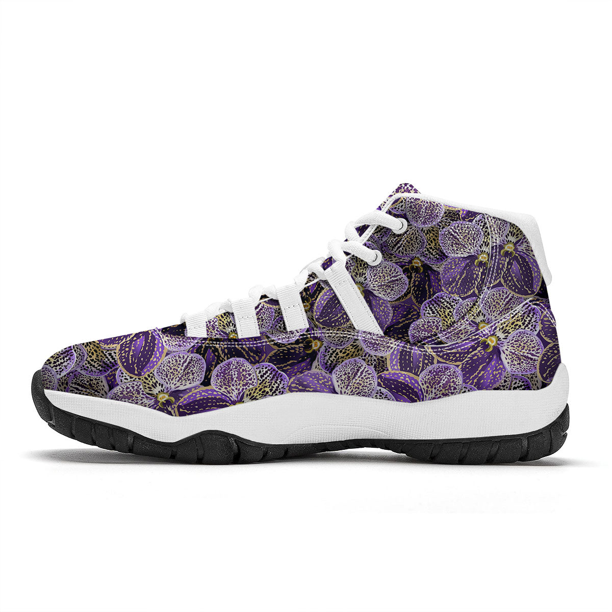 Flower Orchid Purple Print Pattern White Bball Shoes-grizzshop